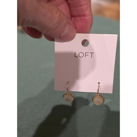 LOFT Gold Tone Teardrop Faceted Stone Dangle Earrings - Picture 3 of 4